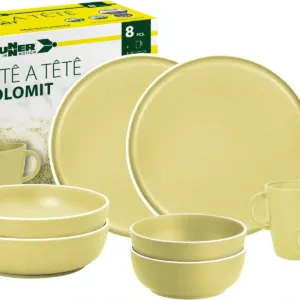 Brunner Dolomit Tête‑à‑Tête Yellow – 8‑dijelni servis za dvoje sa protukliznom bazom