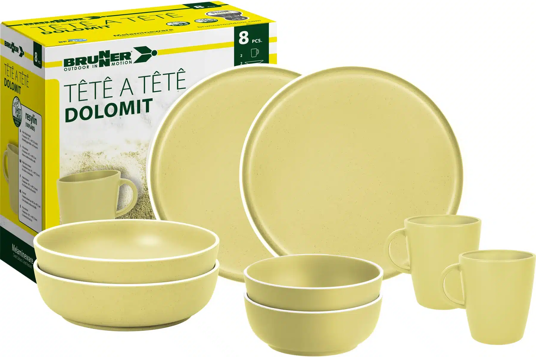 0830143N.C88_1 Brunner Dolomit Tête‑à‑Tête Yellow – 8‑dijelni servis za dvoje sa protukliznom bazom